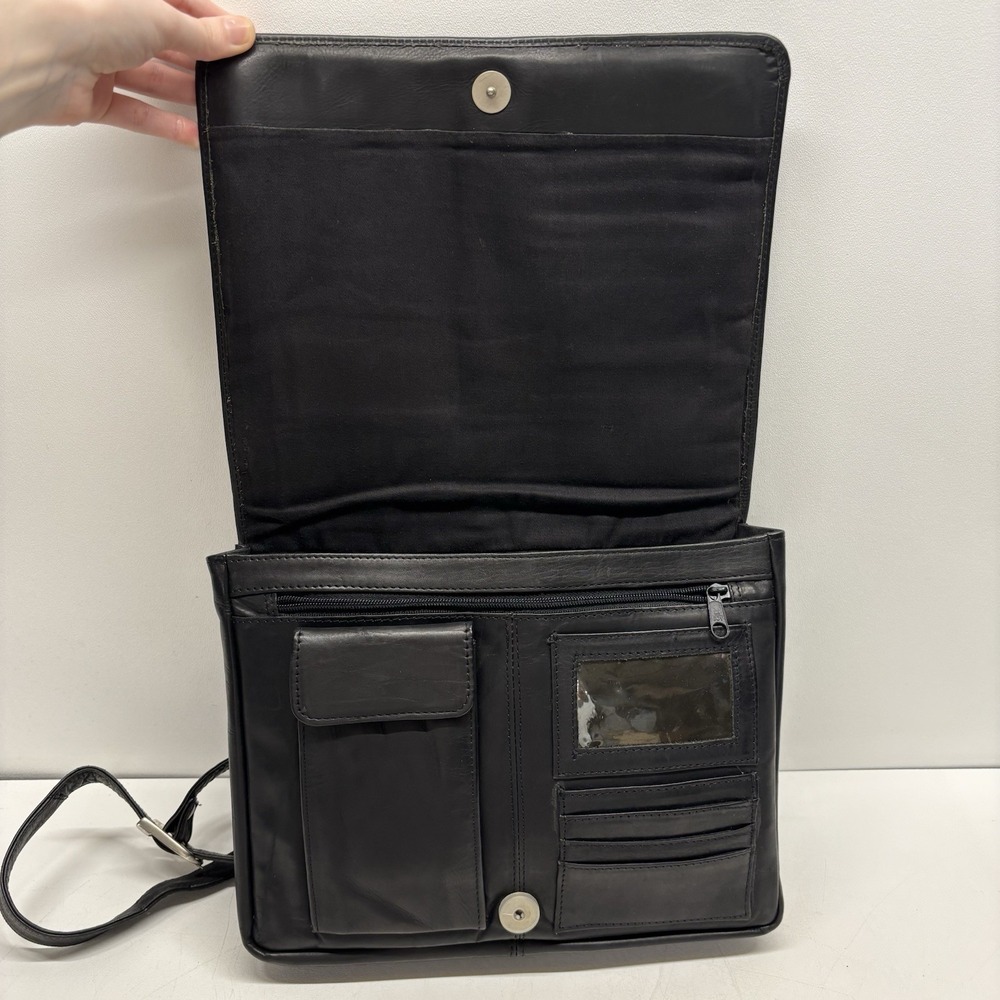 Vintage Wilsons Leather Bag Black Leather Messenger Bag Organizer Career Office - Picture 12 of 16